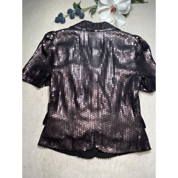 French Connection Black Sequin Blazer Jacket Womens Size 4 Y2K Whimsygoth - Picture 2 of 11
